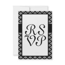 tiny black and white damask pattern design custom invites