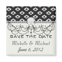 tiny black and white damask pattern refrigerator magnets