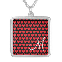 Tiny Red Hearts on Black Personalized Necklace