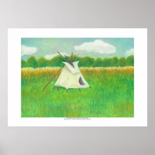 Tipi teepee central Minnesota landscape drawing Print