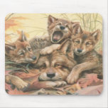 Tired Wolf Mum and Pups Mousepad