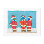 Titled:  Blue Birds in Red Suits - fun holiday art postcards