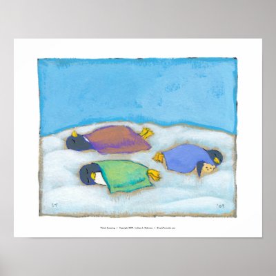 Titled: Snoozing - adorable napping penguin art Posters