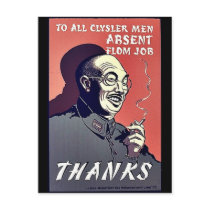 To All Clysler Men Absent From Job, Thanks Post Card