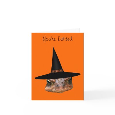 Toad Face Witch Hat Halloween Party Invitation Cards by SmilinEyesTreasures