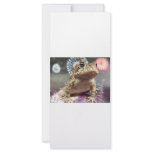 Toad frog standing up against firework background rack cards