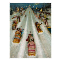 Toboggans On a winter night Postcard