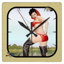 Today's Catch Fishing Pin Up Girl Square Wall Clocks