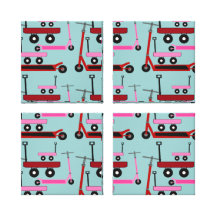 Toddler Transportation Red Pink Scooters Wagons Gallery Wrap Canvas