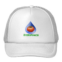 Tomato blue drop green text hydroponics trucker hat