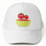 Tomato falling into tomato soup hat or cap