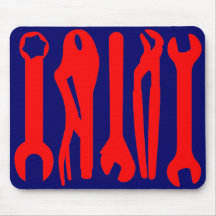 Tools - Red on Dark Blue Mouse Mat