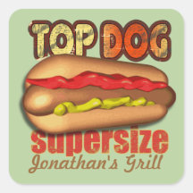 Top Dog Hotdog Personalised Square Stickers