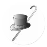 Top Hat and Cane Round Stickers