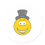 Top Hat Smiley Face Round Stickers
