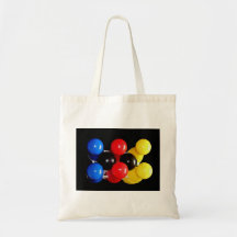 Top view of colourful bowling set bag