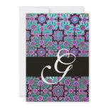 TOPKAPI BLUE  BLACK  DAMASK MONOGRAM pink green invitations