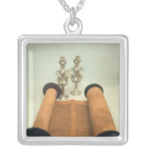 Torah scroll with Silver Crown finials Necklace