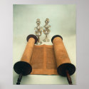 Torah scroll with Silver Crown finials posters
