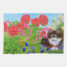 Tortoiseshell Kitten in Garden Kitchen Towel