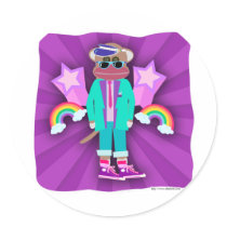 Totally 80's Sock Monkey Round Sticker