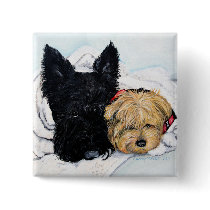 Toweling Off! Scottie and Yorkie Buddies Button