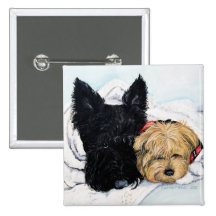 Toweling Off! Scottie and Yorkie Buddies Button