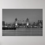 Tower Bridge at night in black and white posters