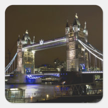 Tower Bridge at night Square Stickers