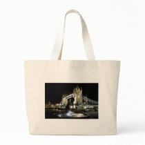 Tower Bridge With Girl and Dolphin Statue Tote Bags