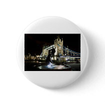 Tower Bridge With Girl and Dolphin Statue Pinback Button
