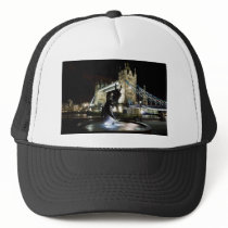 Tower Bridge With Girl and Dolphin Statue Trucker Hat
