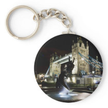 Tower Bridge With Girl and Dolphin Statue Key Chain