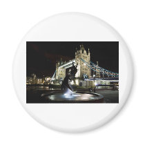Tower Bridge With Girl and Dolphin Statue Refrigerator Magnet