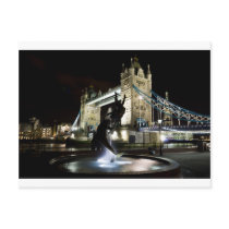 Tower Bridge With Girl and Dolphin Statue Postcard