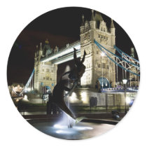 Tower Bridge With Girl and Dolphin Statue Sticker