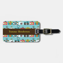 Toy Cameras (Blue) Personalised Luggage Tag