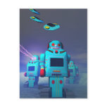 Toy Robos on the Attack Postcard