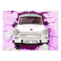 Trabant Car and Pink/Lilac Berlin Wall Announcements