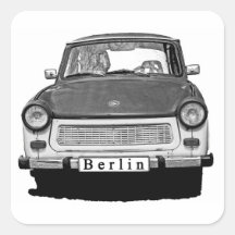 Trabant Car Front, Black and White,  Berlin Square Stickers