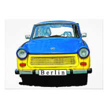 Trabant Car Front, Blue & Yellow,  Berlin Custom Announcements