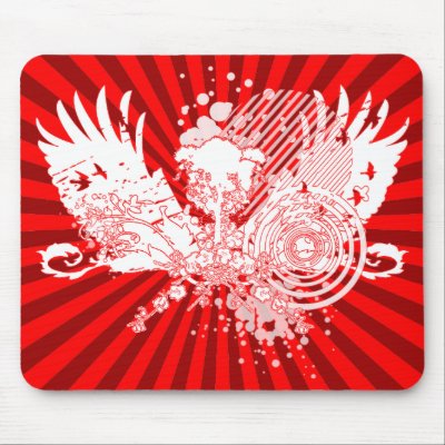 traced tree. red & white & rays. mouse mats by asyrum