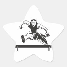 Track and Field Athlete Jumping Hurdles Star Stickers