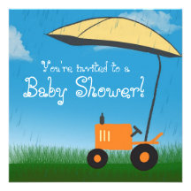 Tractor Baby Shower Invitation: Orange Tractor