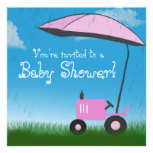 Tractor Baby Shower Invitation: Pink Tractor