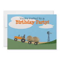 Tractor on the Farm Party Invitation: Orange Tract