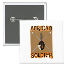 Traditional African Soldier Spear and Shield Pinback Button