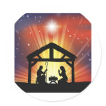Traditional Christian Christmas Nativity Scene Round Stickers