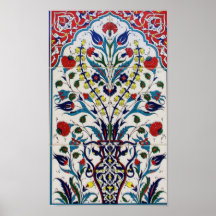 Traditional islamic floral design tiles print