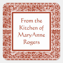 Traditional Red Lace Canning Jar Food Labels Square Sticker